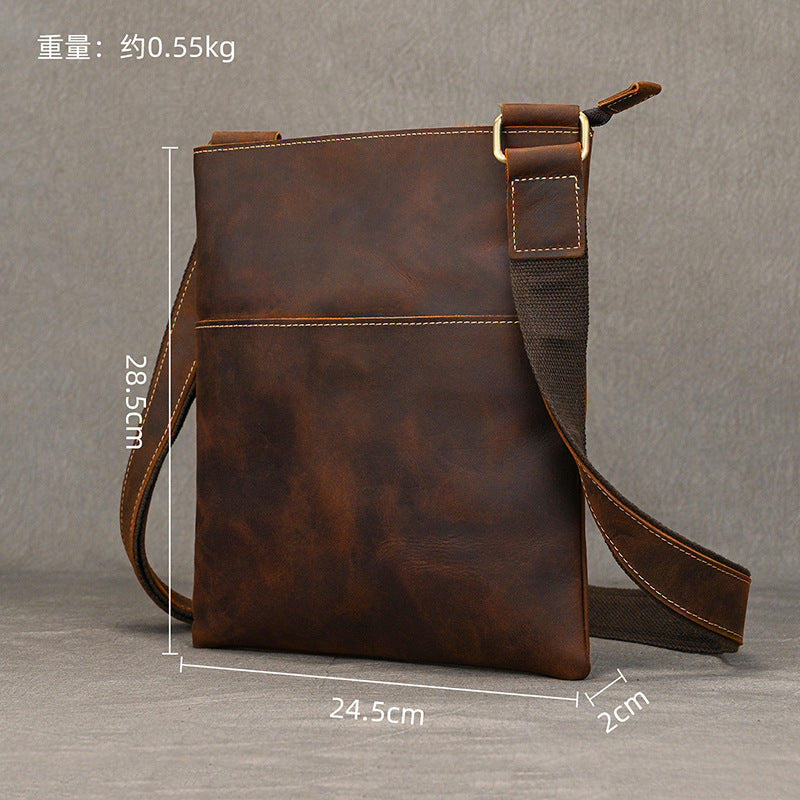 Genuine Top Layer Crazy Horse Cowhide Shoulder Bag for Men, Vintage Minimalist Small Crossbody Purse, Bestseller Casual Bag for Gentlemen