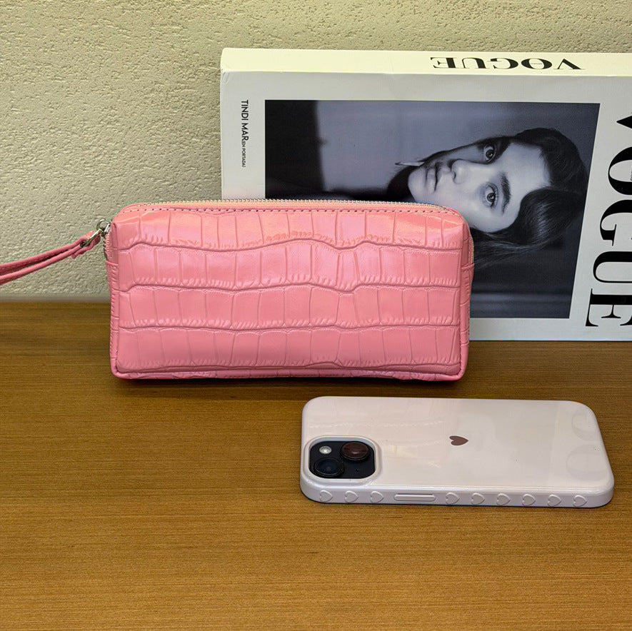 New Arrival Croc-Effect Genuine Leather Clutch for Women, A Multi-Functional Top-Layer Cowhide Coin Purse Hand Grab Bag with Premium Sophisticated Design