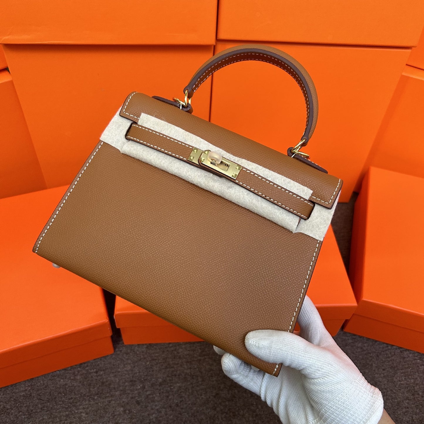 Genuine Leather Palm Texture 2nd Gen Kelly-Style Bag for Women, New Mini Birkin-Style Top Handle Crossbody Purse, Premium Trendy Handbag for Ladies