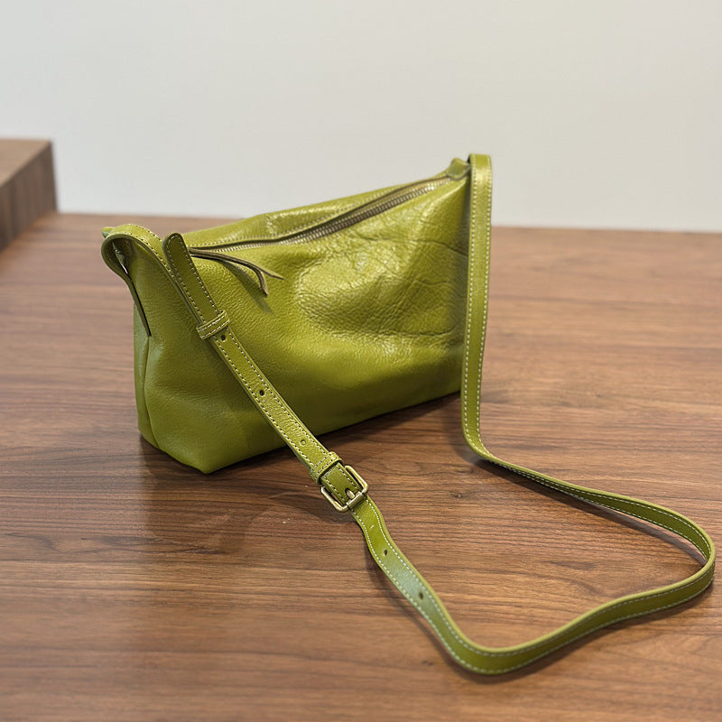 Genuine Top Layer Vegetable-Tanned Cowhide Crossbody Bag for Women, Spring Summer Lightweight Dumpling Shoulder Purse, Versatile Small Everyday Handbag for Ladies