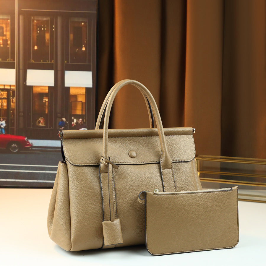 Soft Leather Flap Tote Bag for Women Vintage Travel Handbag with Detachable Sub-Bag, Premium Textured Purse with Versatile Style