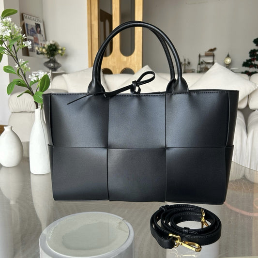 Extra-Large Genuine Leather Woven Tote, Trendy Six-Grid Underarm Bag, Commuter Shoulder & Crossbody Bag for Women