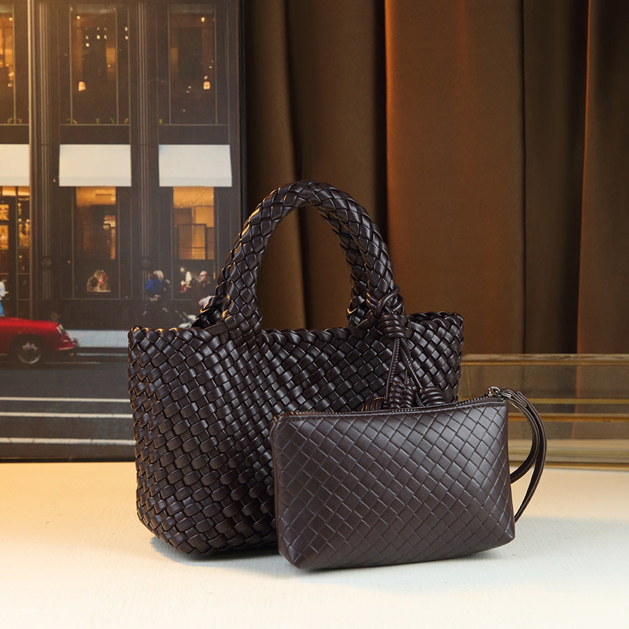 Handwoven Basket Bag for Women Premium Textured Shoulder Handbag, Fashionable Purse with Adorable Charm Detail