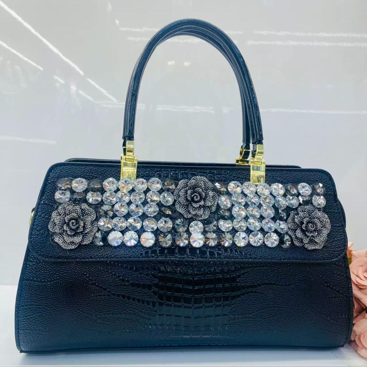 New Arrival 2026 Rhinestone-Embellished Croc-Effect Mom Bag for Women, An Elegant Large Capacity Shoulder Crossbody Top-Handle Handbag with Premium Design