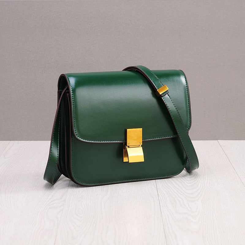 Genuine Cowhide Small Square Crossbody Shoulder Bag for Women, New Vintage Box-Style Purse, Trendy Flight Attendant Handbag for Ladies