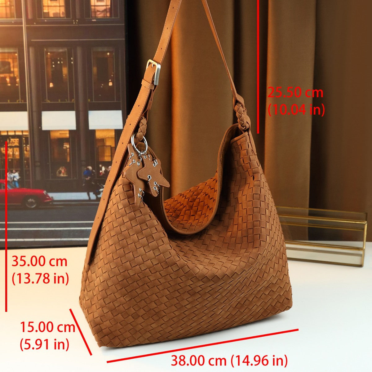 Handmade Frosted Woven Bucket Tote for Women Large Capacity Shoulder Crossbody Purse with Five-Pointed Star Design, Perfect for Fall Winter & Everyday Use