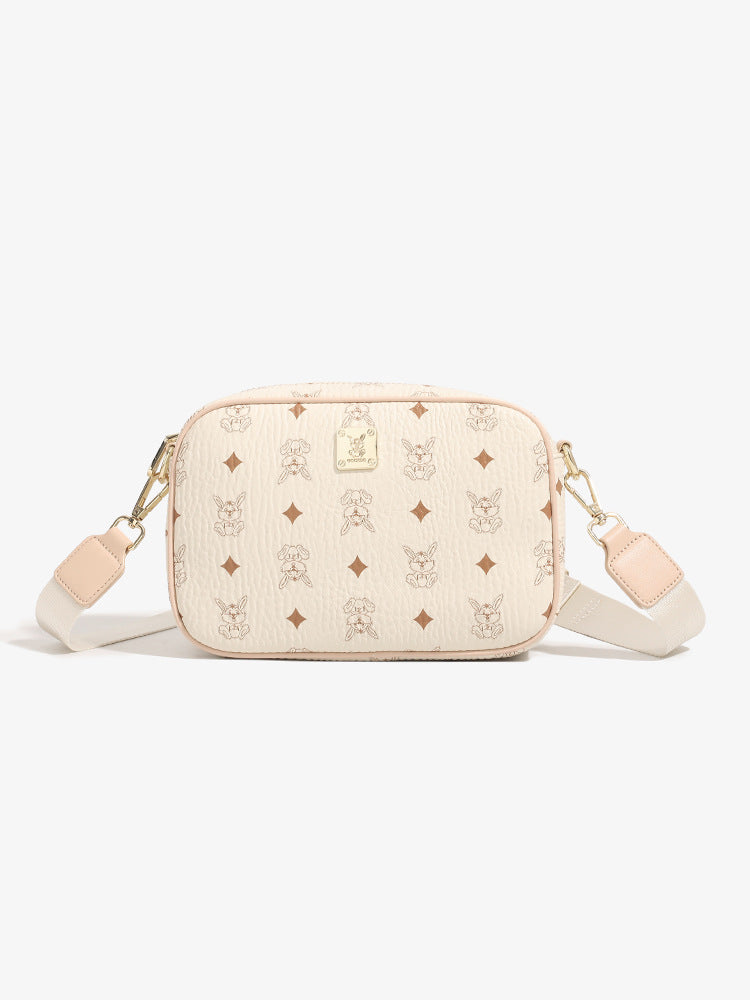 Genuine Leather Bear Print Crossbody Bag for Women, New Spring Summer Ins Style Casual Shoulder Purse, Versatile Fashionable Handbag for Ladies
