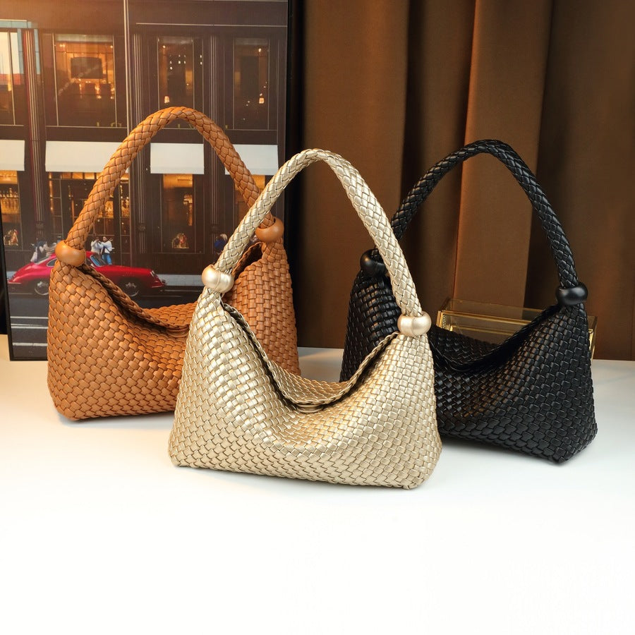 French Woven Dumpling Bag for Women Niche Underarm Shoulder Handbag, Large Capacity Casual Purse with Artisan Woven Texture