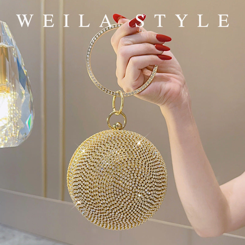 New Rhinestone Spherical Evening Clutch for Women, Gold/Silver Crystal-Studded Round Purse, Sparkly Party Bag for Prom & Nightclub