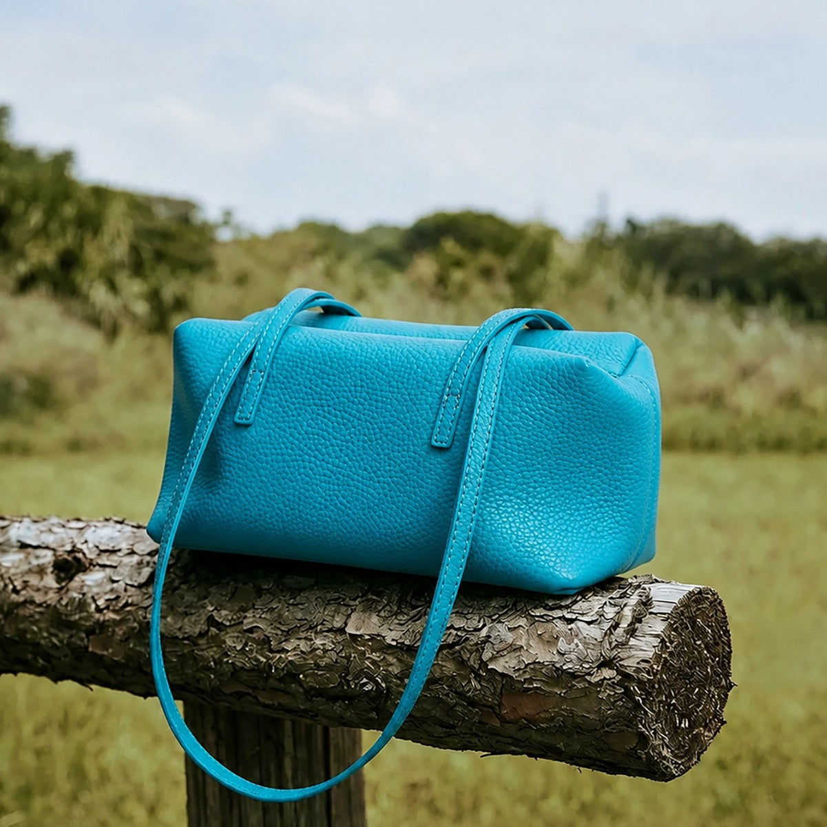 Genuine Leather French Style Underarm Bag for Women, Light Luxury Niche Large Capacity Commute Top Handle Purse, Premium Blue Handbag for Ladies