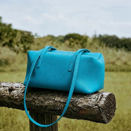 Genuine Leather French Style Underarm Bag for Women, Light Luxury Niche Large Capacity Commute Top Handle Purse, Premium Blue Handbag for Ladies