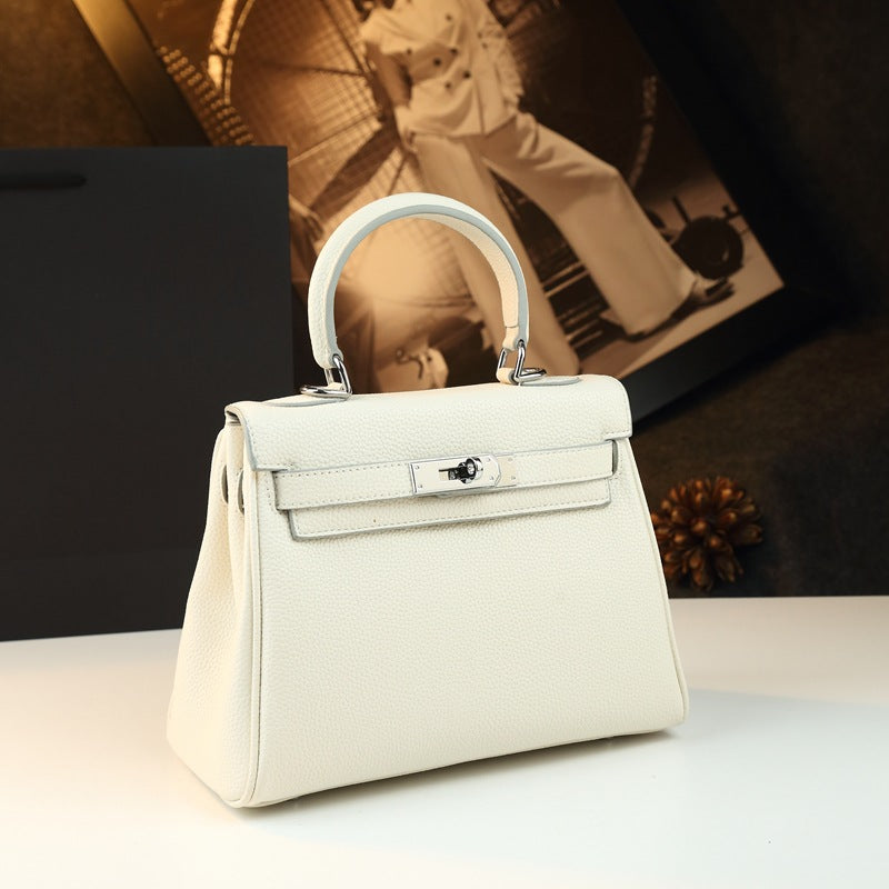 Genuine Leather Kelly-Style Large Capacity Handbag for Women, New Arrival Top Handle Crossbody Purse, Premium Commute Bag with Elegant Light Luxury Style for Ladies