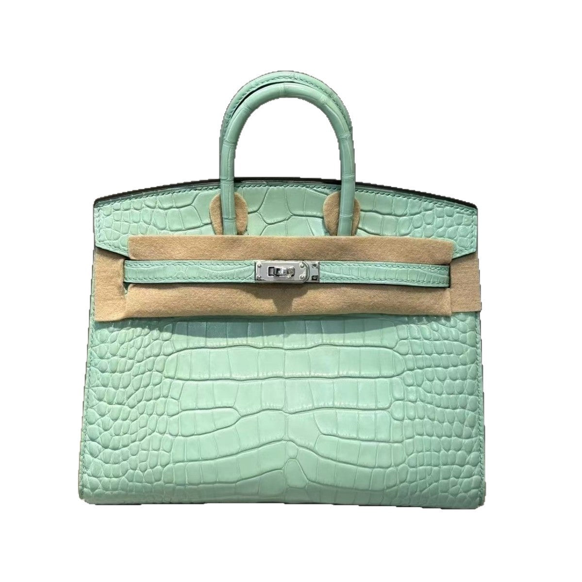 Genuine Top Layer Cowhide Matte Crocodile-Embossed Mini Birkin-Style Bag for Women, Semi-Handmade External Stitching Top Handle Purse, New Premium Handbag for Ladies
