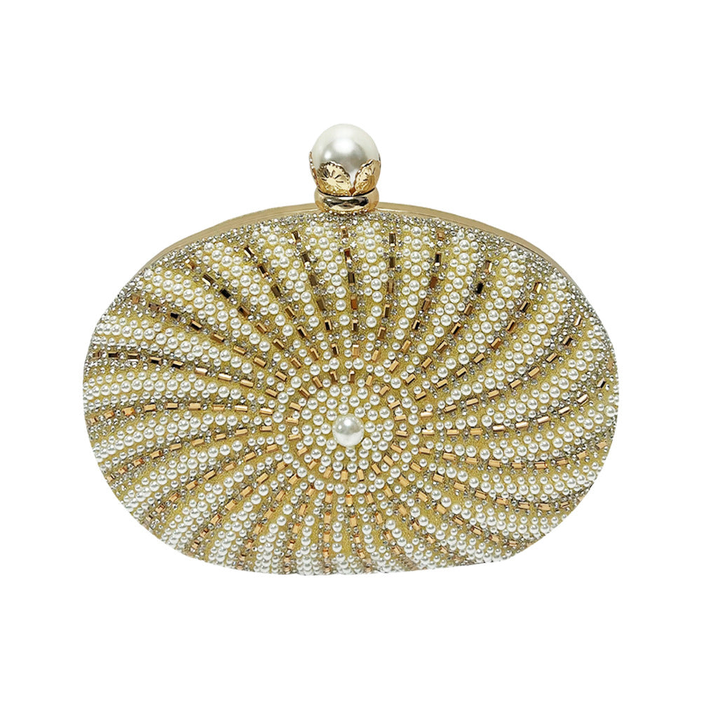 Elegant Pearl & Rhinestone-Embellished Evening Clutch for Women, A Premium Light Luxury Crossbody Handbag with Top Handle, Perfect for Cheongsam Formal Dresses Weddings & Banquets