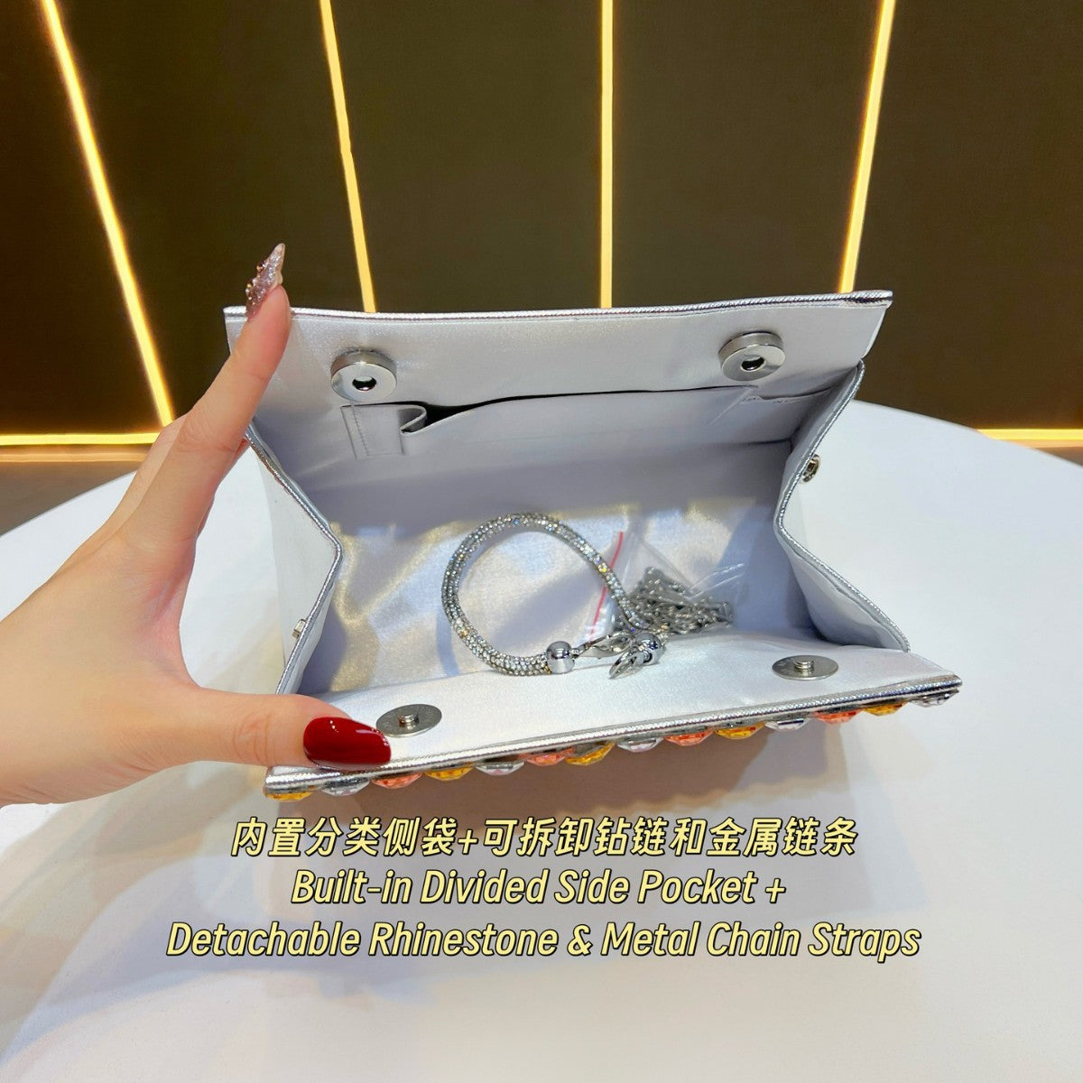 Dazzling Rhinestone-Embellished Square Clutch for Women, A Luxurious Small Top-Handle Handbag with Removable Crossbody Shoulder Strap, Perfect for Banquets Weddings & Formal Gowns
