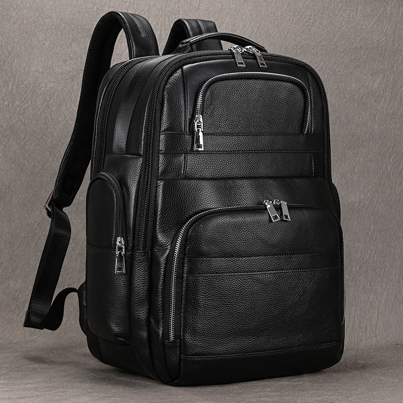 New Black Genuine Leather Large Capacity Travel Backpack, Business Trip Daypack, Premium Storage Bag for Men