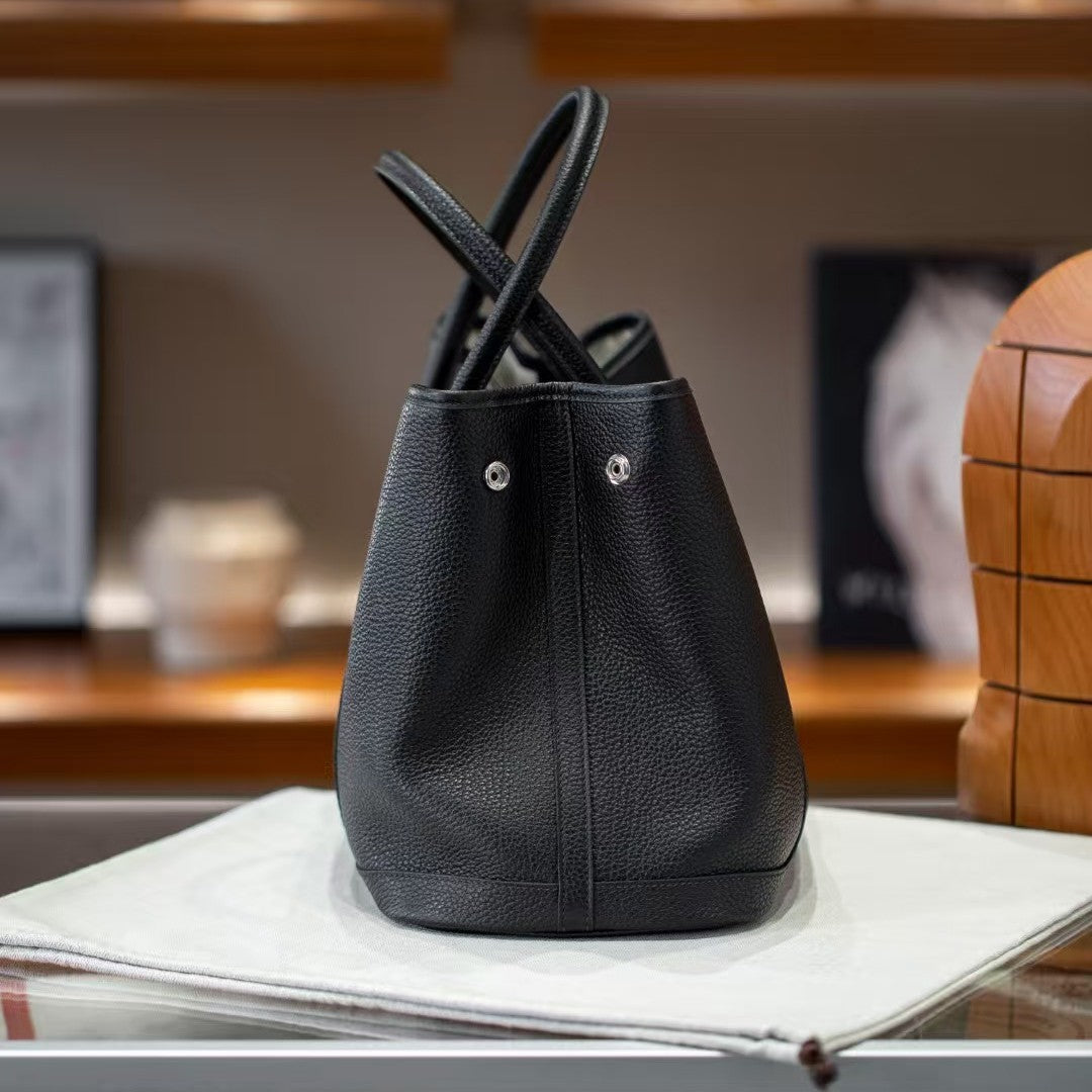 Genuine Togo Leather Garden Tote Bag for Women, New Spring Fashionable Small Top Handle Handbag, Hermès-Style Trendy Purse for Ladies