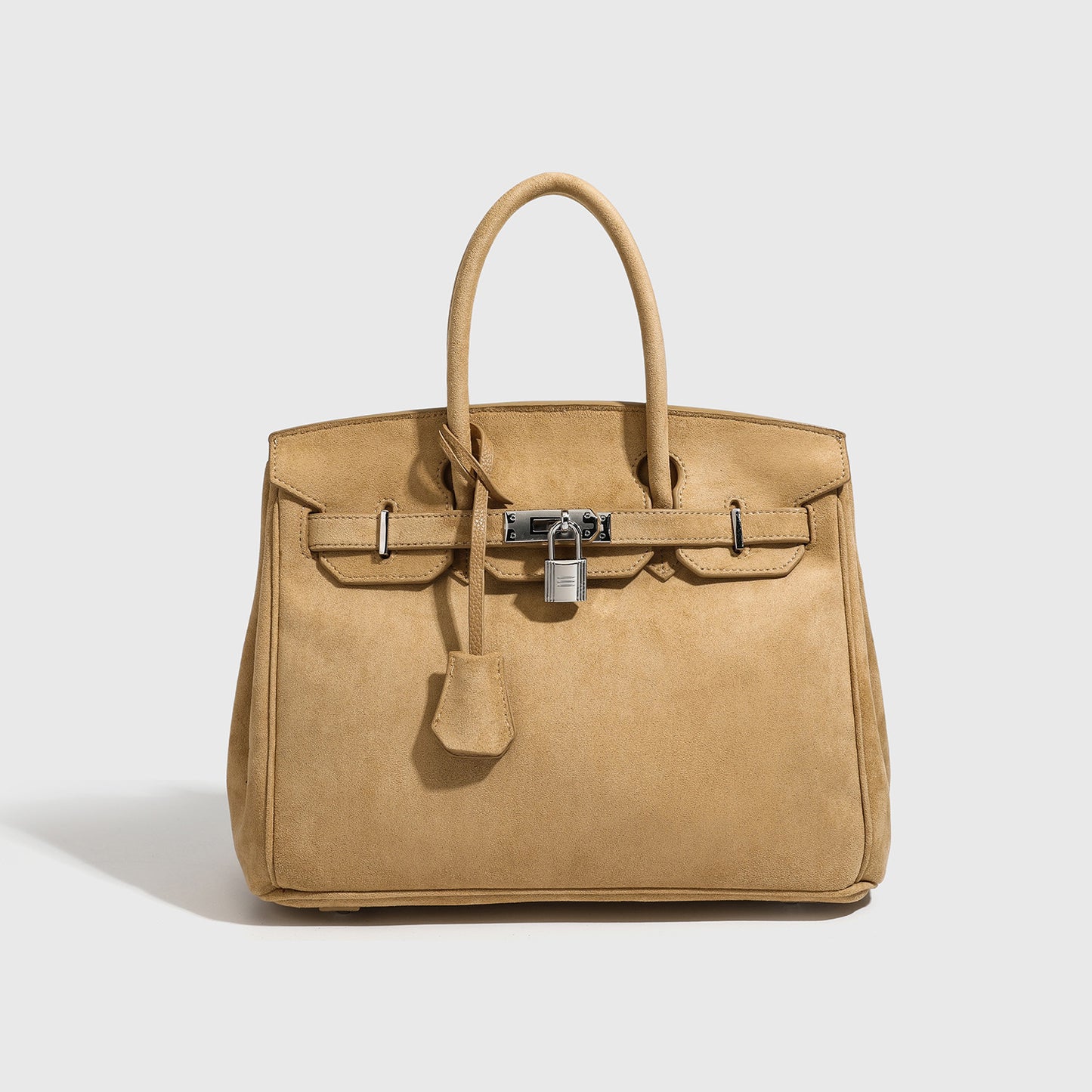 Premium Genuine Leather Birkin-Inspired Tote Bag for Women, Soft Suede-Textured Handbag with Silver-Tone Hardware, Versatile Top-Handle Wristlet Purse for Everyday Elegance
