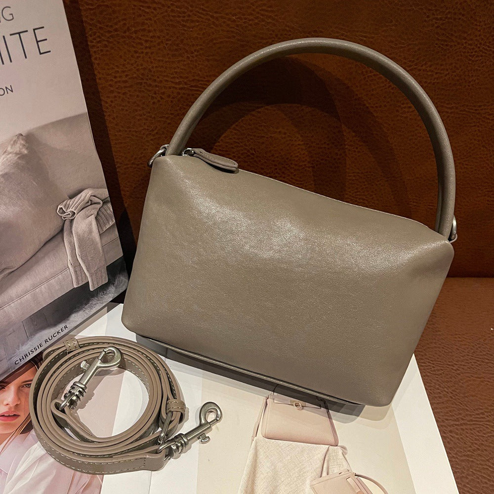 Genuine Top Layer Vegetable-Tanned Cowhide Boston Pillow Bag for Women, New Vintage Top Handle Crossbody Purse, Premium Leather Handbag for Ladies