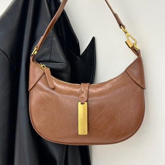 Genuine Leather Croissant Crescent Bag for Women, New Spring Summer Top Handle Underarm Purse, Niche Fashionable Dumpling Shoulder Bag for Ladies
