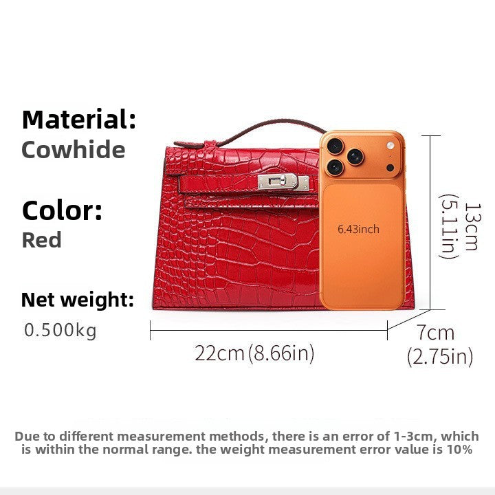 Genuine Leather Red Crocodile-Embossed Kelly-Style Handbag for Women, New Premium Shoulder Crossbody Top Handle Purse, Chic Bag for Ladies