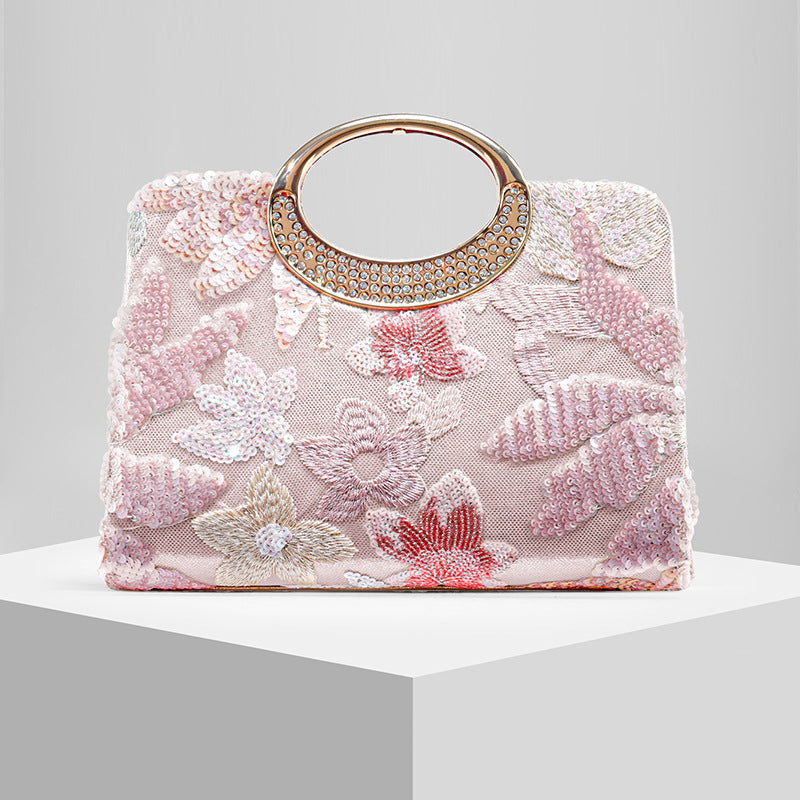 Pearl Embroidered Evening Clutch for Women, Fashionable Formal Gown Wedding Purse, Random Pattern Design Handbag for Ladies