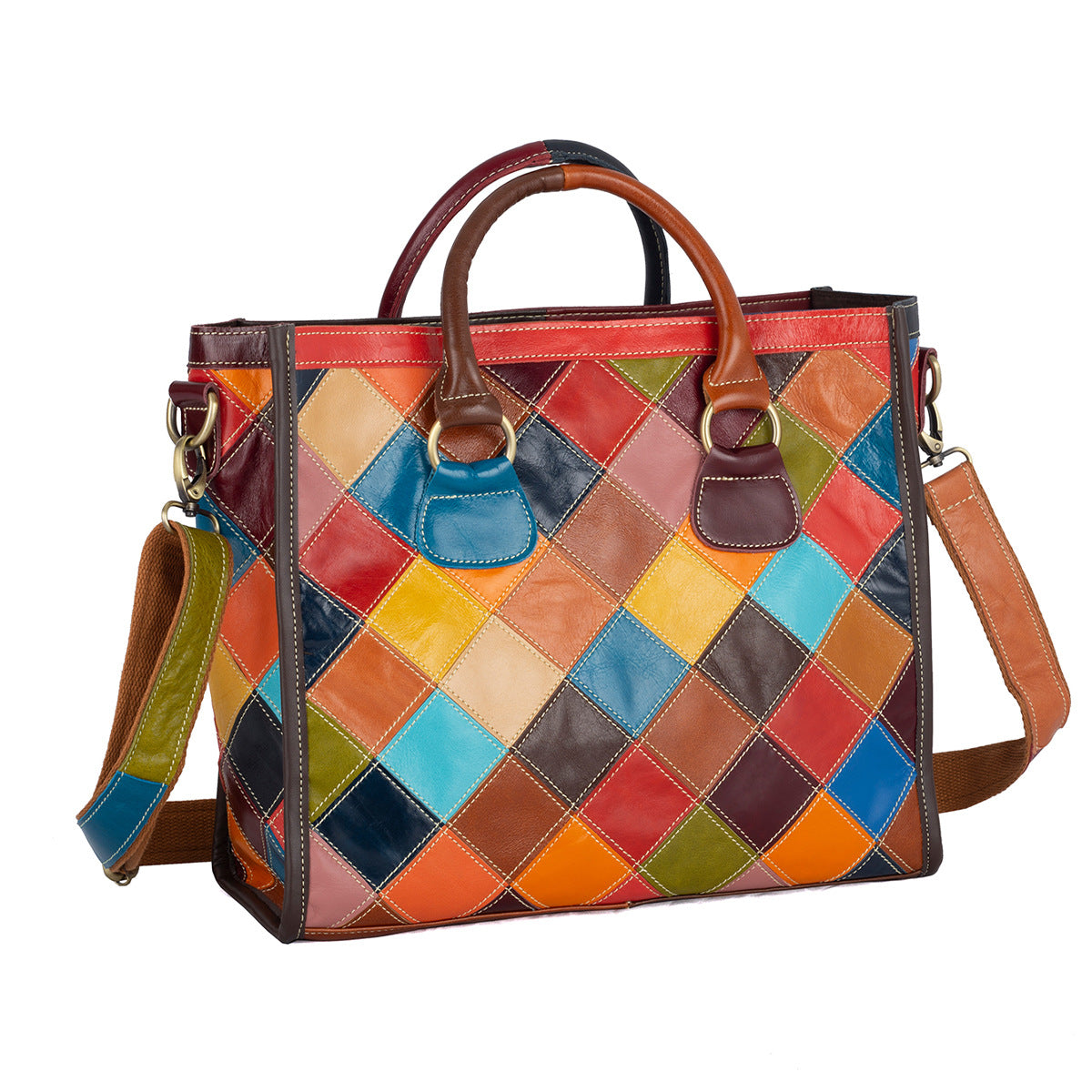 Genuine Leather Color Block Handbag for Women, Waxed Cowhide Top Handle Crossbody Purse, Niche Designer Shoulder Bag for Ladies