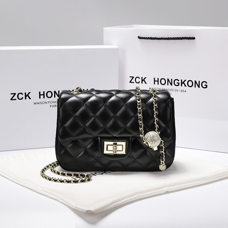 New Chanel-Style Quilted Chain Bag with Gold Ball, Shoulder Crossbody Purse, Chic Handbag for Women