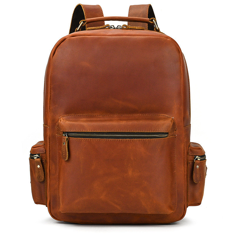 Men's Crazy Horse Leather Backpack Vintage Travel Daypack for Women Students, Genuine Leather Casual Rucksack Large Capacity