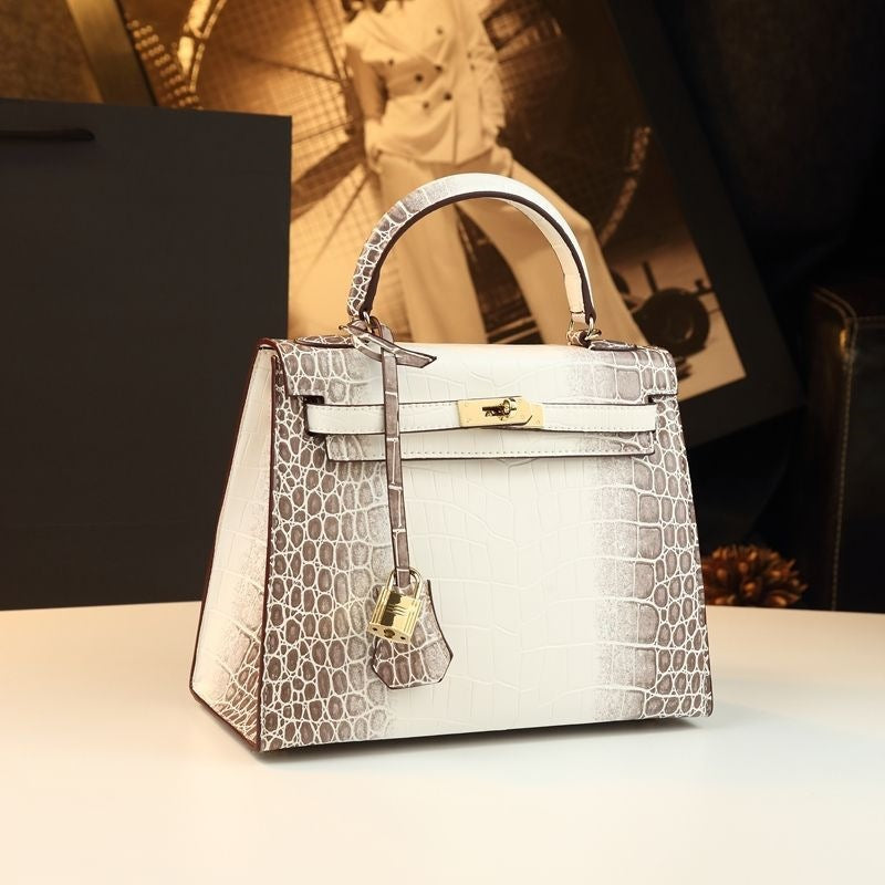 Women's Genuine Leather Croc-Embossed Kelly-Style 2.0 Top Handle Bag – Luxury Convertible Shoulder & Crossbody Purse, Bestseller Designer Handbag for Everyday Elegance