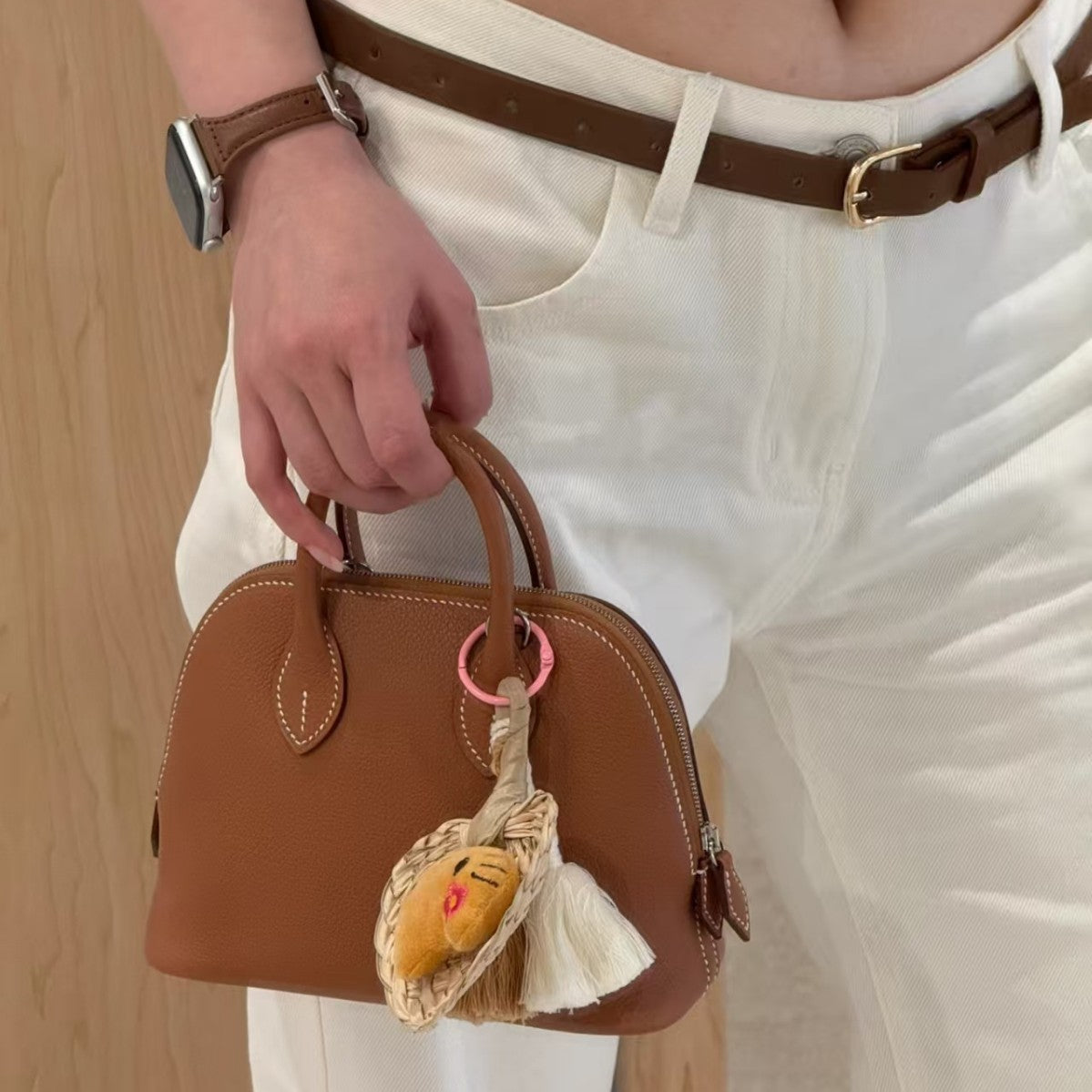 Genuine Leather Crossbody Bag for Women, Hermès-Inspired Bolide Mini Bowling Tote Bag, Top-Grain Cowhide Leather Shell-Shaped Handbag with Top Handle and Shoulder Strap, Lightweight Luxury Niche Designer Purse