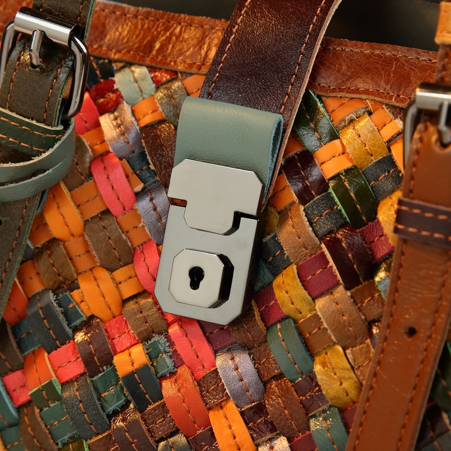 New Arrival Handcrafted Genuine Leather Bag for Women, A Unique Spliced Woven Shoulder Crossbody Handbag with Trendy Premium Design