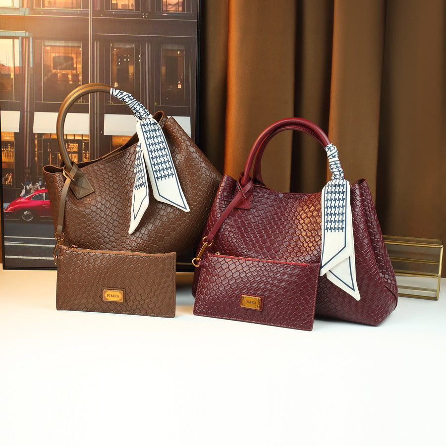 Woven Tote Bag Set for Women Large Capacity Sub-Bag Handbag, Minimalist Versatile Picnic Basket Shoulder Purse with Artisan Woven Craftsmanship