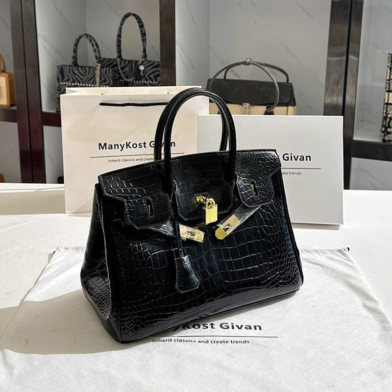 Premium Croc-Embossed Birkin-Inspired Tote Bag for Women, Genuine Leather with Spacious Large Capacity, Versatile Shoulder Top-Handle Crossbody Handbag for Commute & Everyday Style
