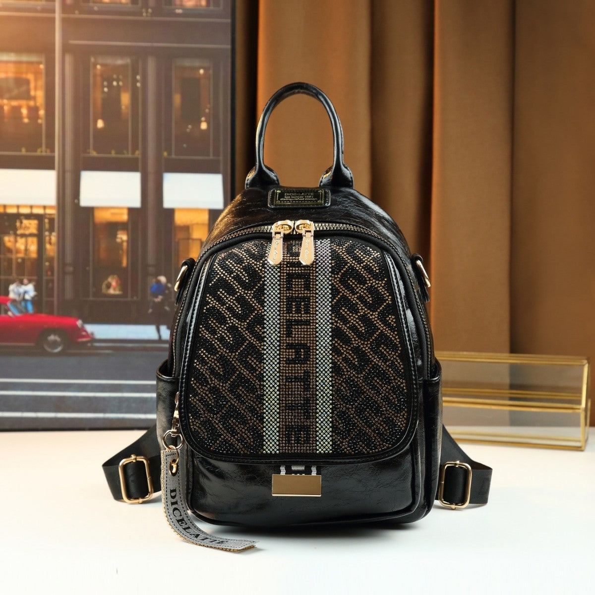 Rhinestone Embellished Backpack for Women Spring Casual Travel Daypack, Multi-Functional Commuter Purse with Sparkly Design