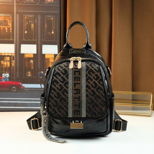 Rhinestone Embellished Backpack for Women Spring Casual Travel Daypack, Multi-Functional Commuter Purse with Sparkly Design