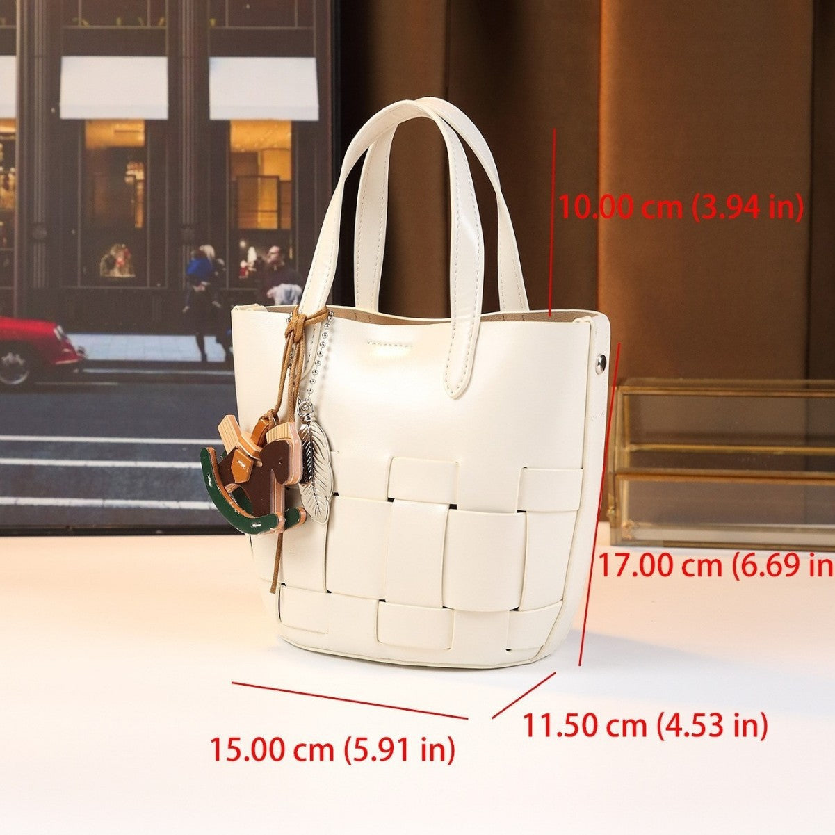 Hollow Woven Bucket Bag for Women Casual Shoulder Crossbody Handbag, Minimalist Picnic Basket Purse with Natural Open-Weave Texture
