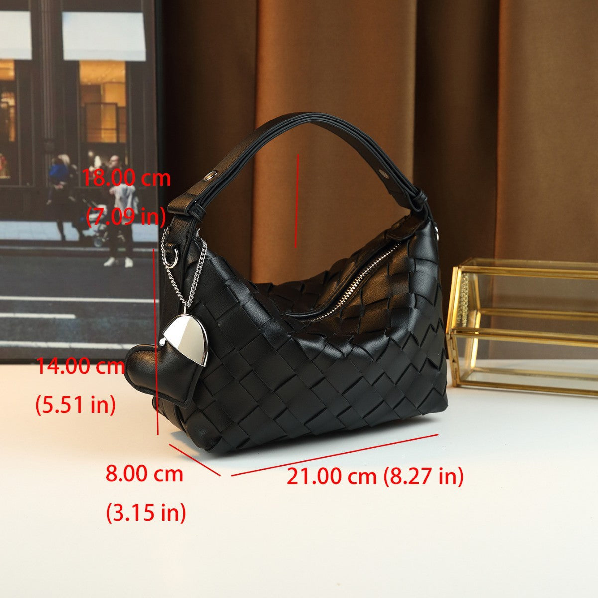 Genuine Leather Woven Bento Bag for Women Lunch Box Shoulder Underarm Handbag, Quilted Picnic Style Purse with Artisan Texture