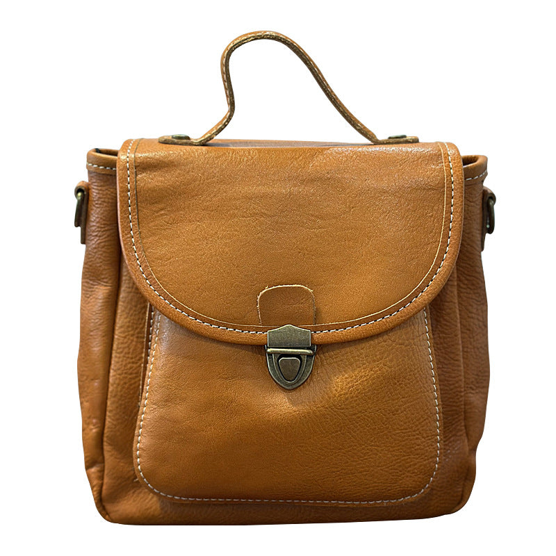Genuine Top Layer Vegetable-Tanned Cowhide Backpack for Women, Fall Winter Small Shoulder Crossbody 2-in-1 Purse, Versatile Everyday Daypack for Ladies