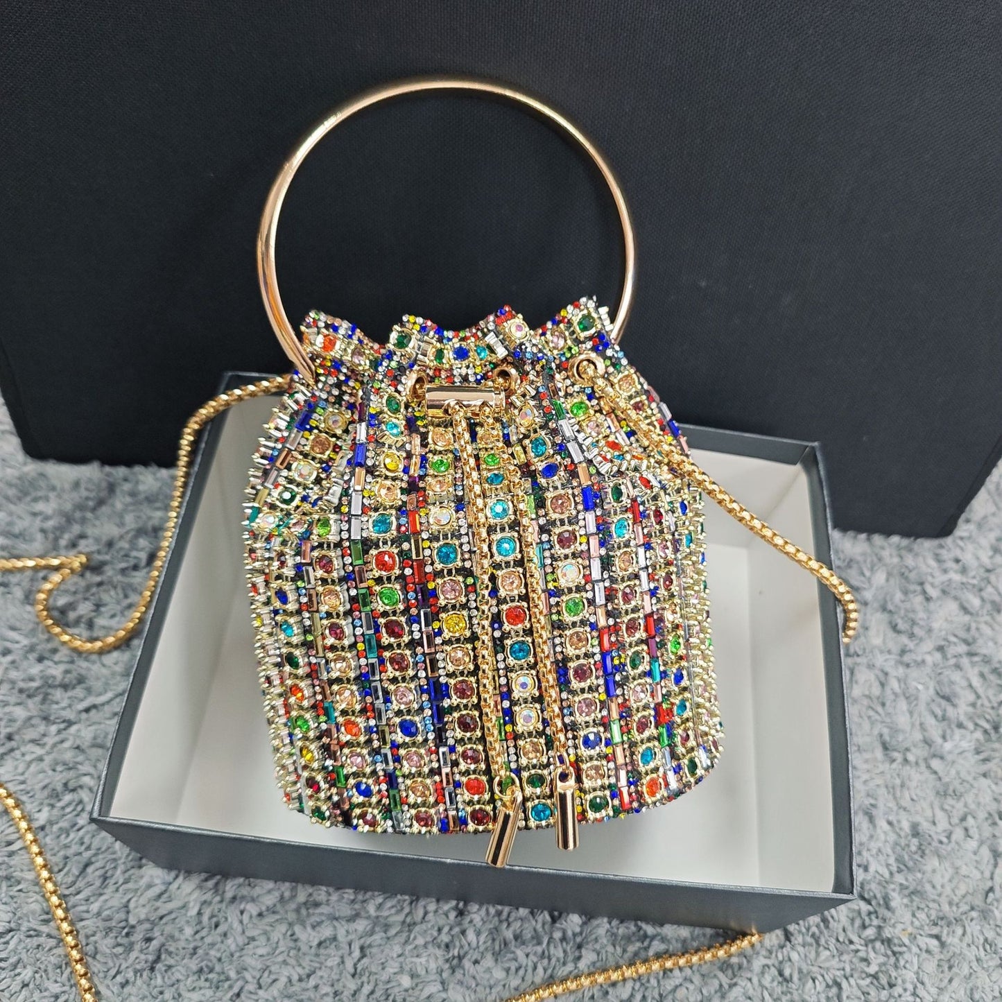 New Chain Rhinestone Evening Bag for Women, Crystal-Studded Shoulder Crossbody Purse, Light Luxury Handbag with Top Handle for Daily & Parties