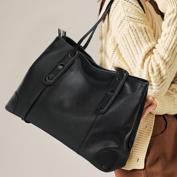 Genuine Soft Cowhide Tote Bag for Women, New Large Capacity Casual Shoulder Top Handle Purse, Trendy Pillow Handbag for Ladies