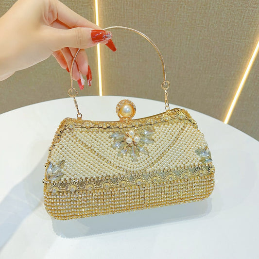 Elegant Rhinestone Tassel Evening Bag for Women, A Chanel-Style Pearl Embellished Crossbody Shoulder Handbag Perfect for Birthday Weddings Banquets & Special Occasions