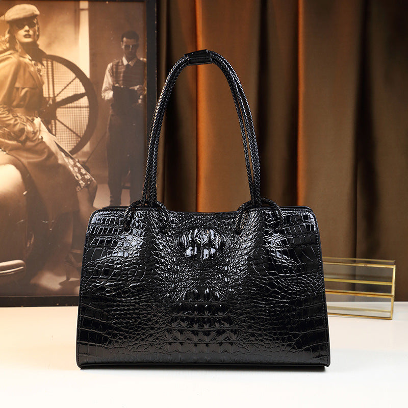 Chic Black Croc-Effect Top-Handle Bag for Women, A Versatile Fashionable Shoulder Handbag with Premium Design, Perfect Everyday Purse