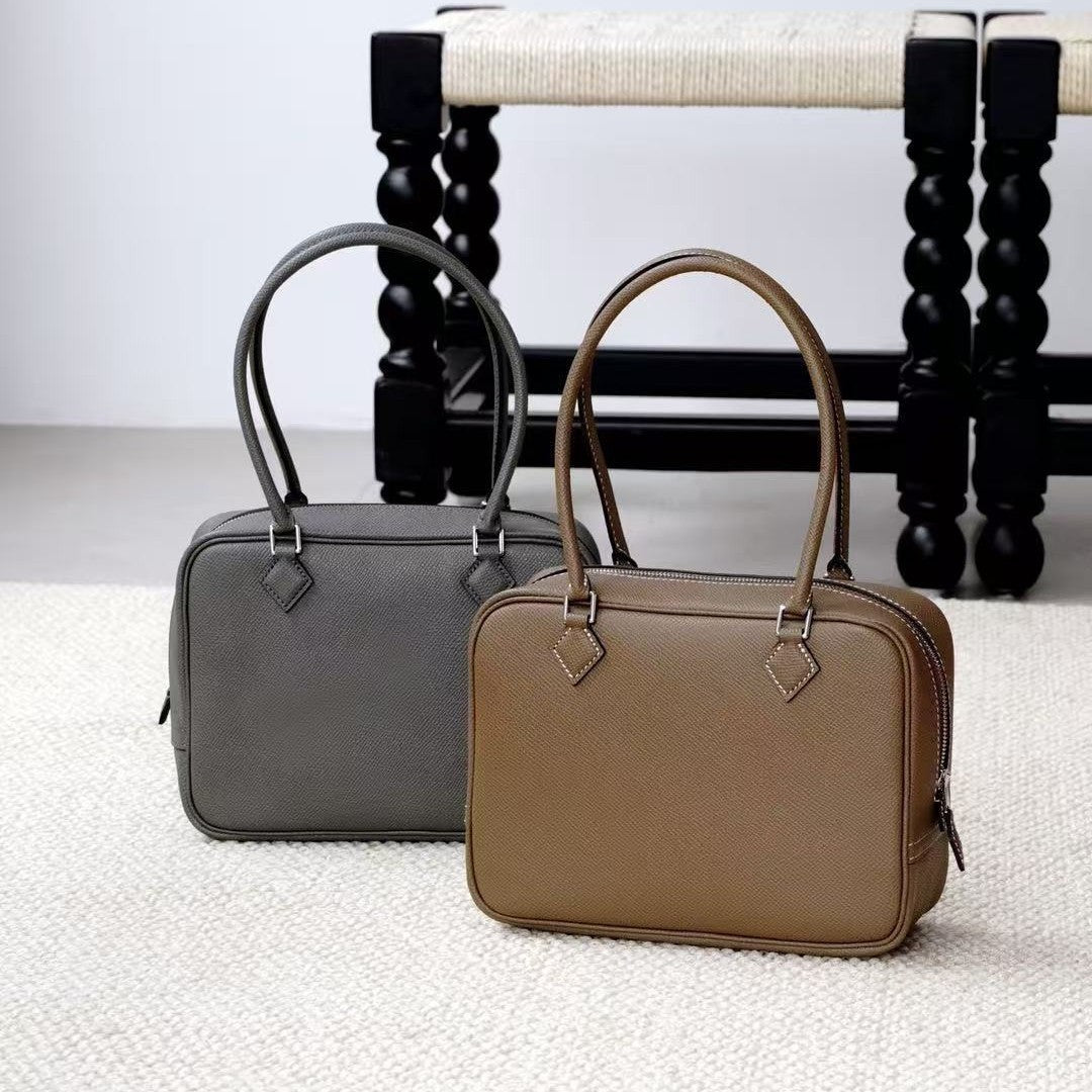 Women's Genuine Leather Feather Bag 20cm, Hermès-Inspired Top-Layer Cowhide Handbag with Palm-Skin Texture, 2nd Generation Style Top-Handle & Cross-Body Purse, Trendy Shoulder Satchel for Everyday Use