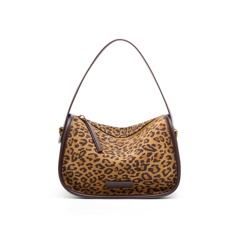 Matte Cowhide Leopard Print Vintage Bag, Niche Light Luxury Crossbody Top Handle Purse, Premium Commute Handbag for Women