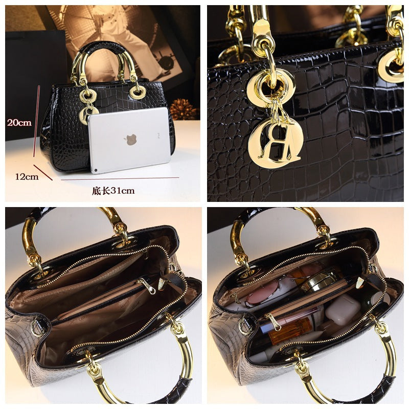 New Arrival Lady-Inspired Croc-Effect Genuine Leather Bag for Women, A Large Fall/Winter Shoulder Crossbody Handbag with Trendy Design