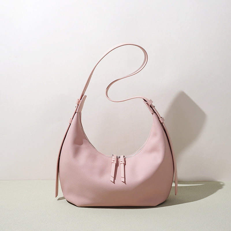 Genuine Soft Leather Korean Style Dumpling Underarm Bag for Women, Minimalist Spring Summer Commute Shoulder Purse, Premium Everyday Work Handbag for Ladies