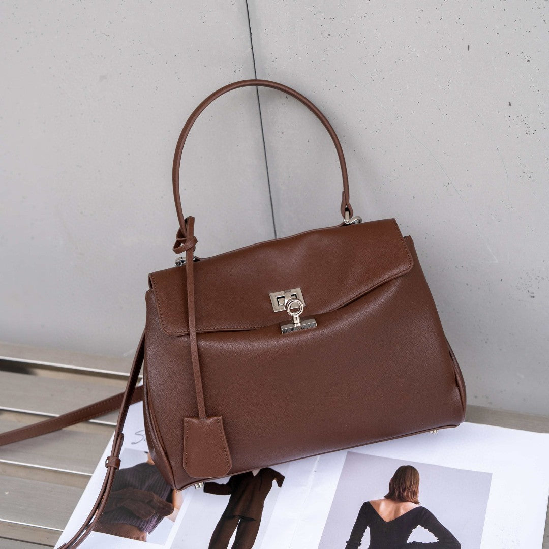 Chic Large Capacity Tote Bag for Women, Designer-Inspired Top-Handle Crossbody Shoulder Handbag with Classic Turn-Lock & Bow Detail, Versatile Commuter Purse for Work Travel & Everyday Use