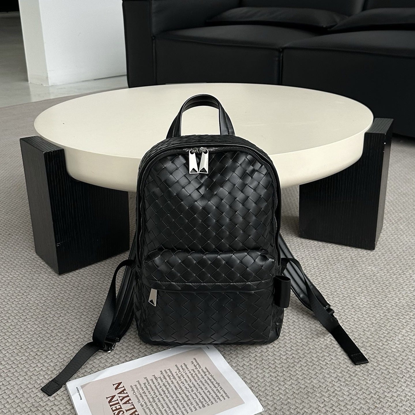 Woven backpack, first layer cowhide leather, business travel commuting large-capacity computer bag, high-end sense, the same travel bag for men and women