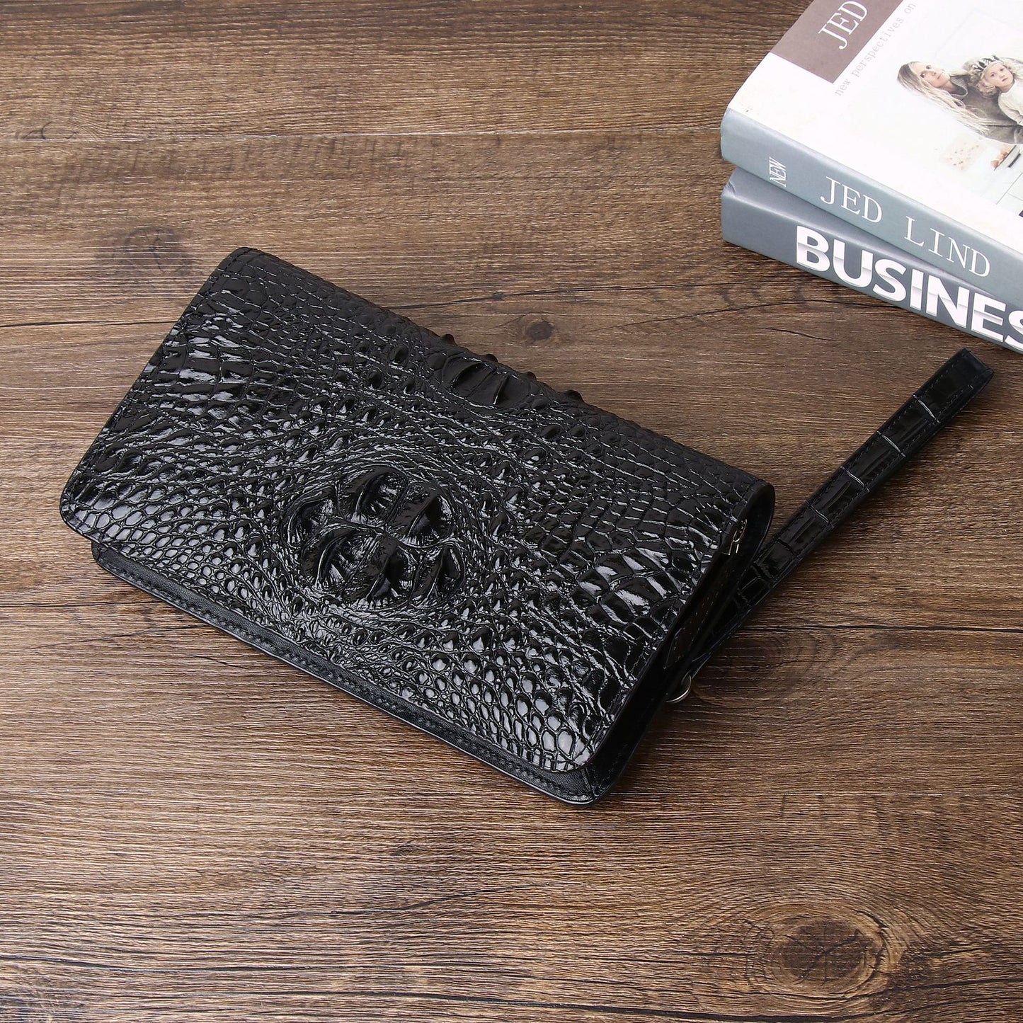 New Arrival Croc-Effect Large Clutch Bag for Men, A Multi-Compartment Business Hand Grab Wallet with Fashionable High-End Design